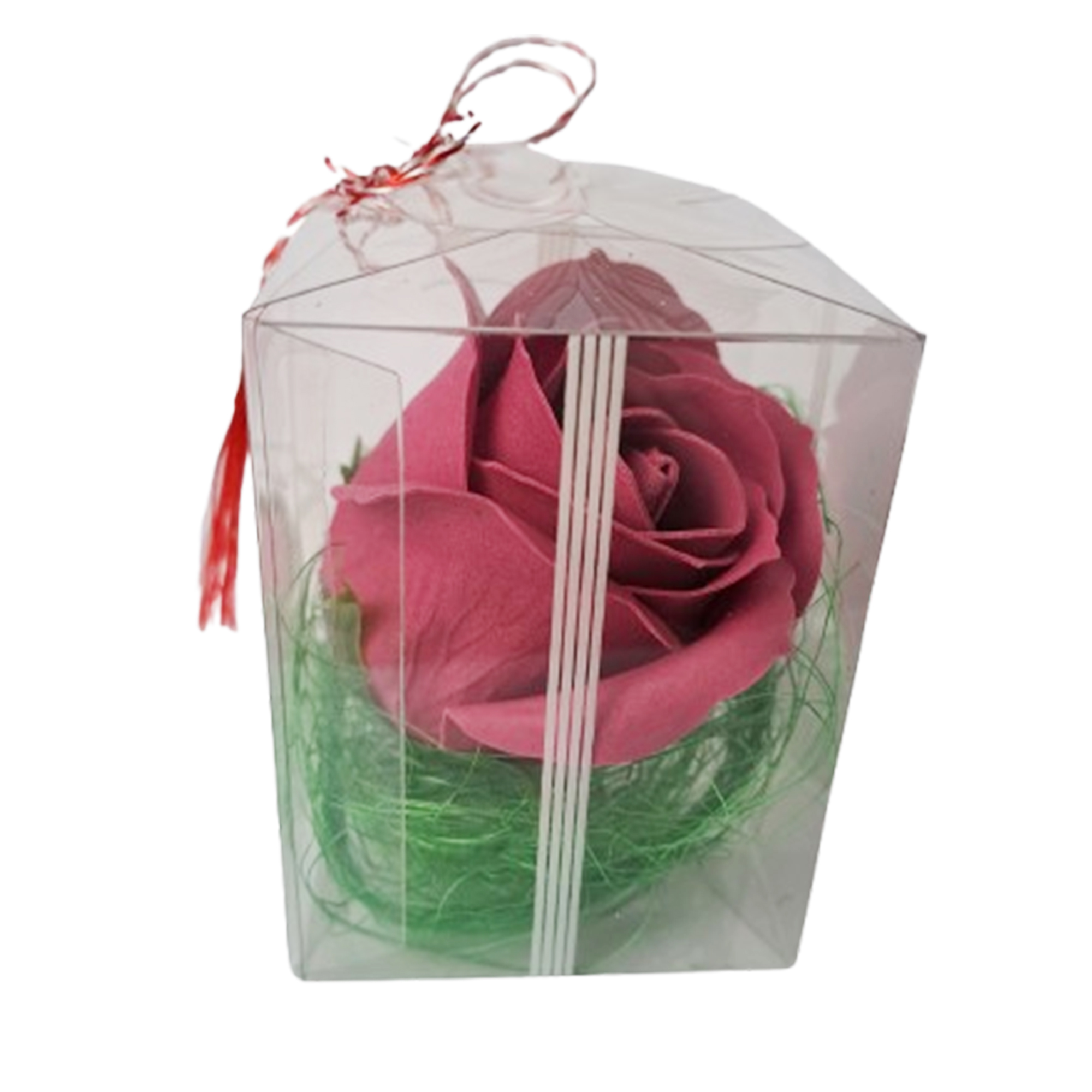 Trandafir în cutiuta, Burgund - Trandafir in cutiuta transparenta