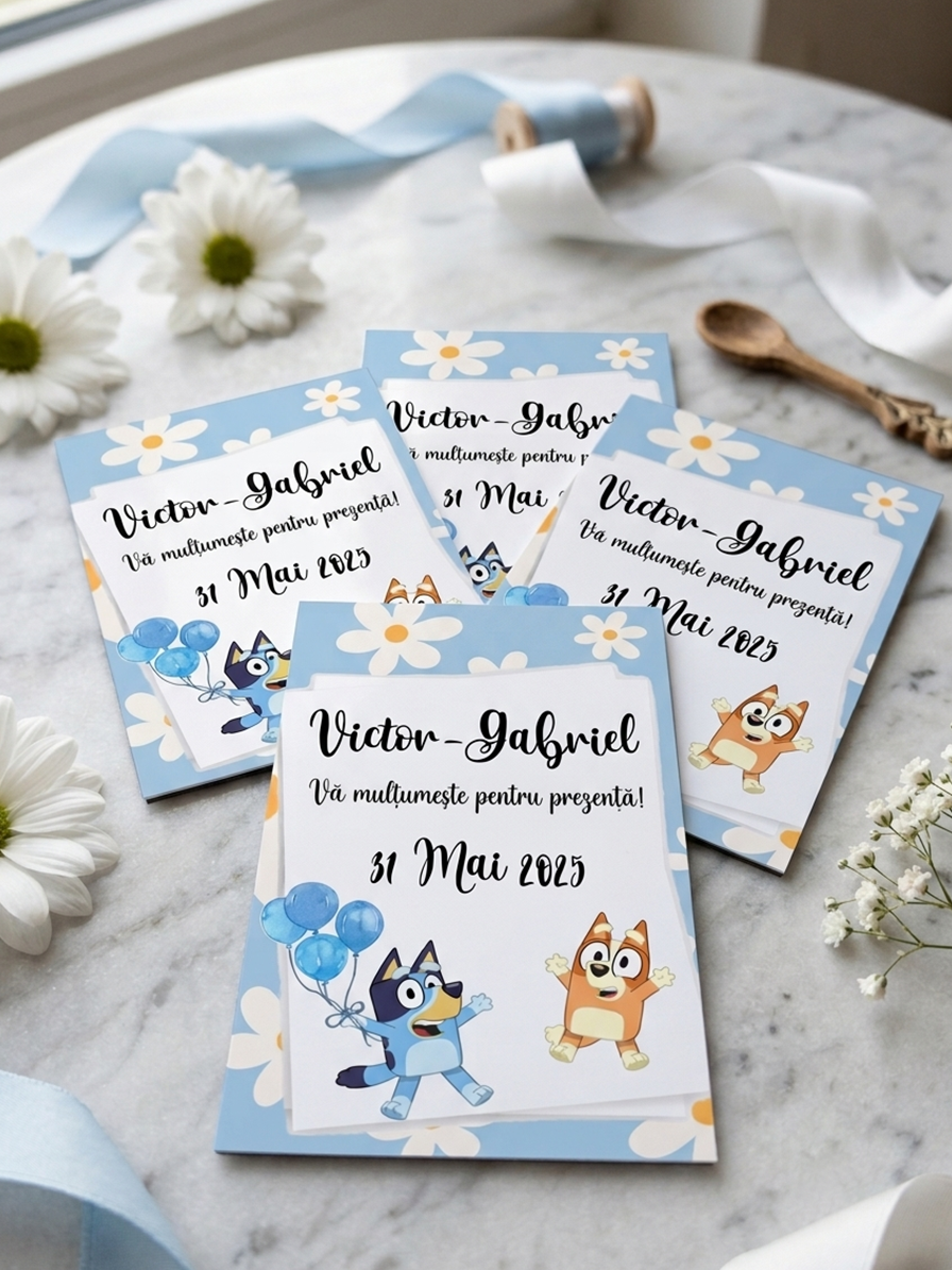 Marturie botez, magnet Bluey&Bingo albastru, model DLM-11 - Marturii magnetice Botez