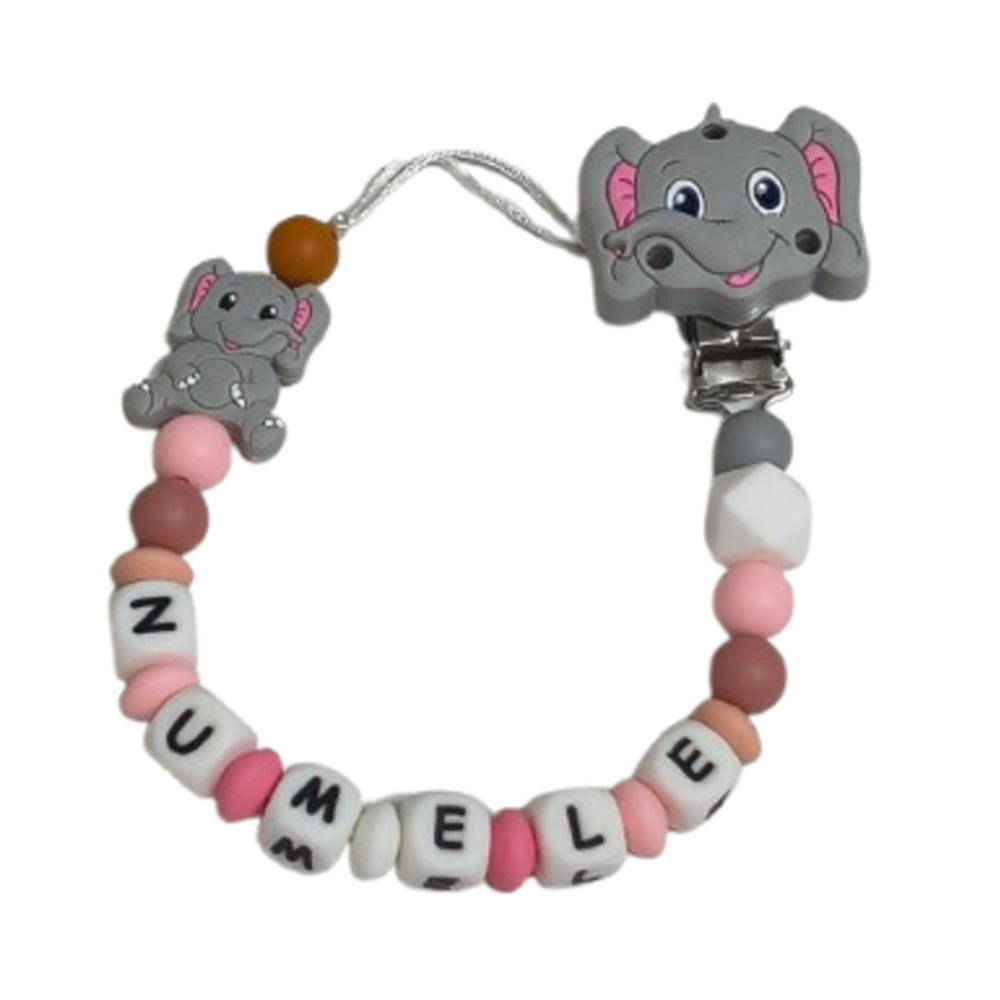 Lănțișor pentru suzetă, personalizat cu numele bebelusului, Elefantel, cod 20250026 - Lănțisoare suzetă