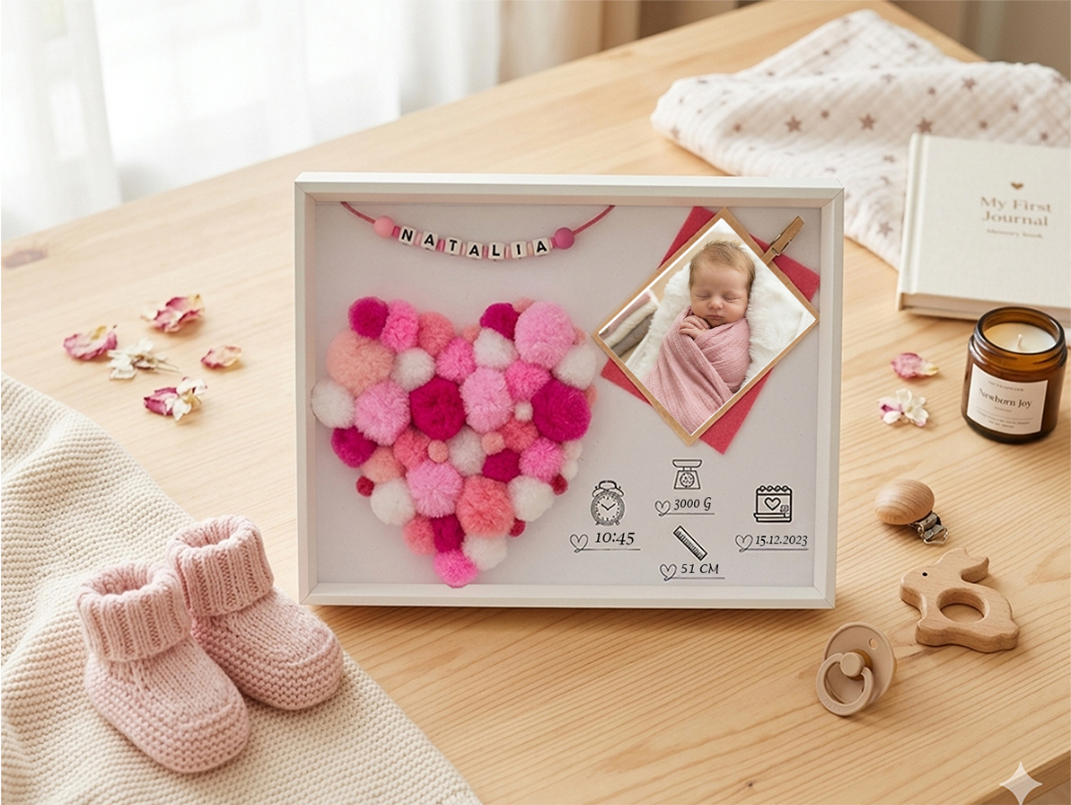 Tablou Handmade „Prima Mea Poveste” 15x20cm, Roz - Tablouri PomPom