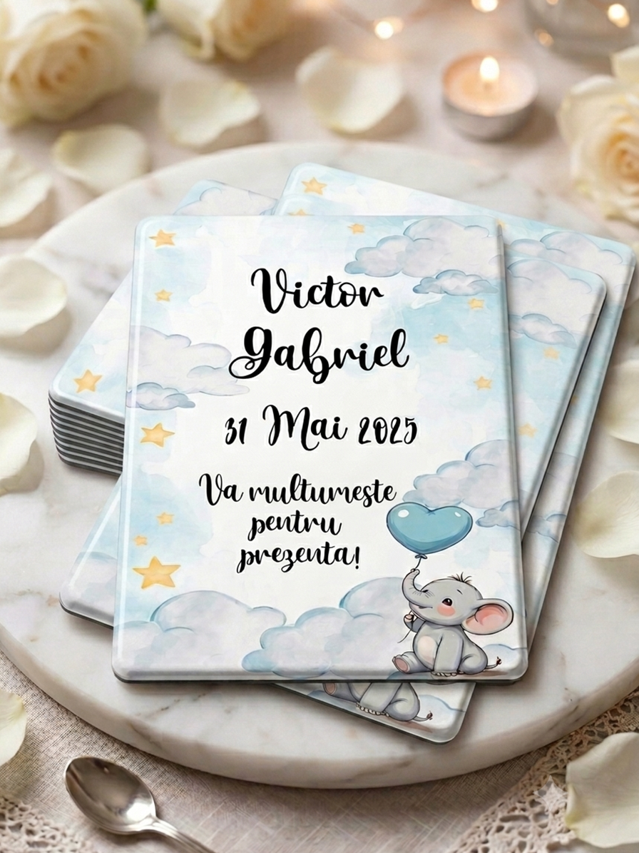 Marturie botez, magnet elefantel albastru, model DLM-03 - Marturii magnetice Botez