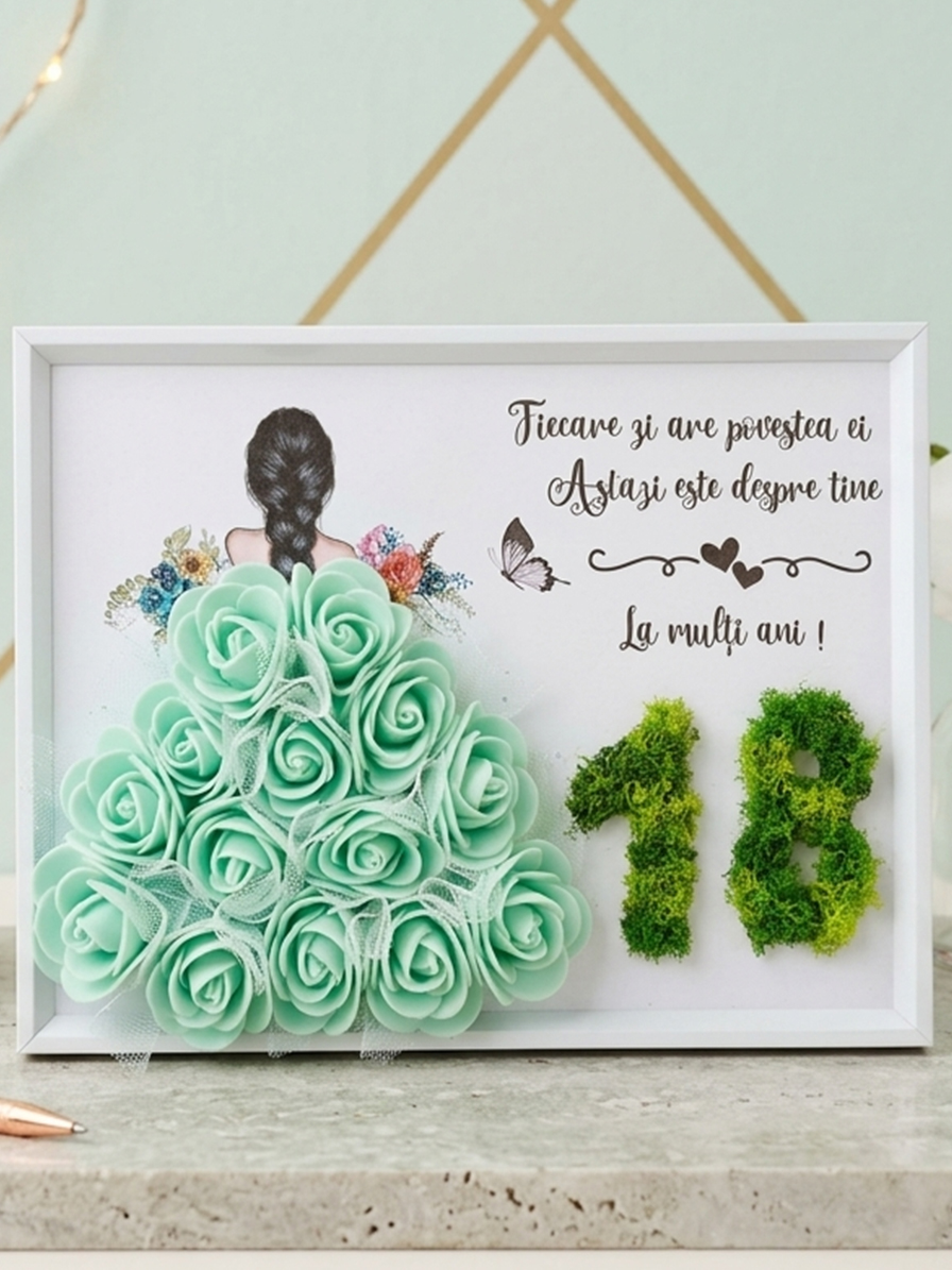 Tablou majorat -„Povestea la 18 ani”, 15x20 cm, verde menta - Tablouri Aniversari