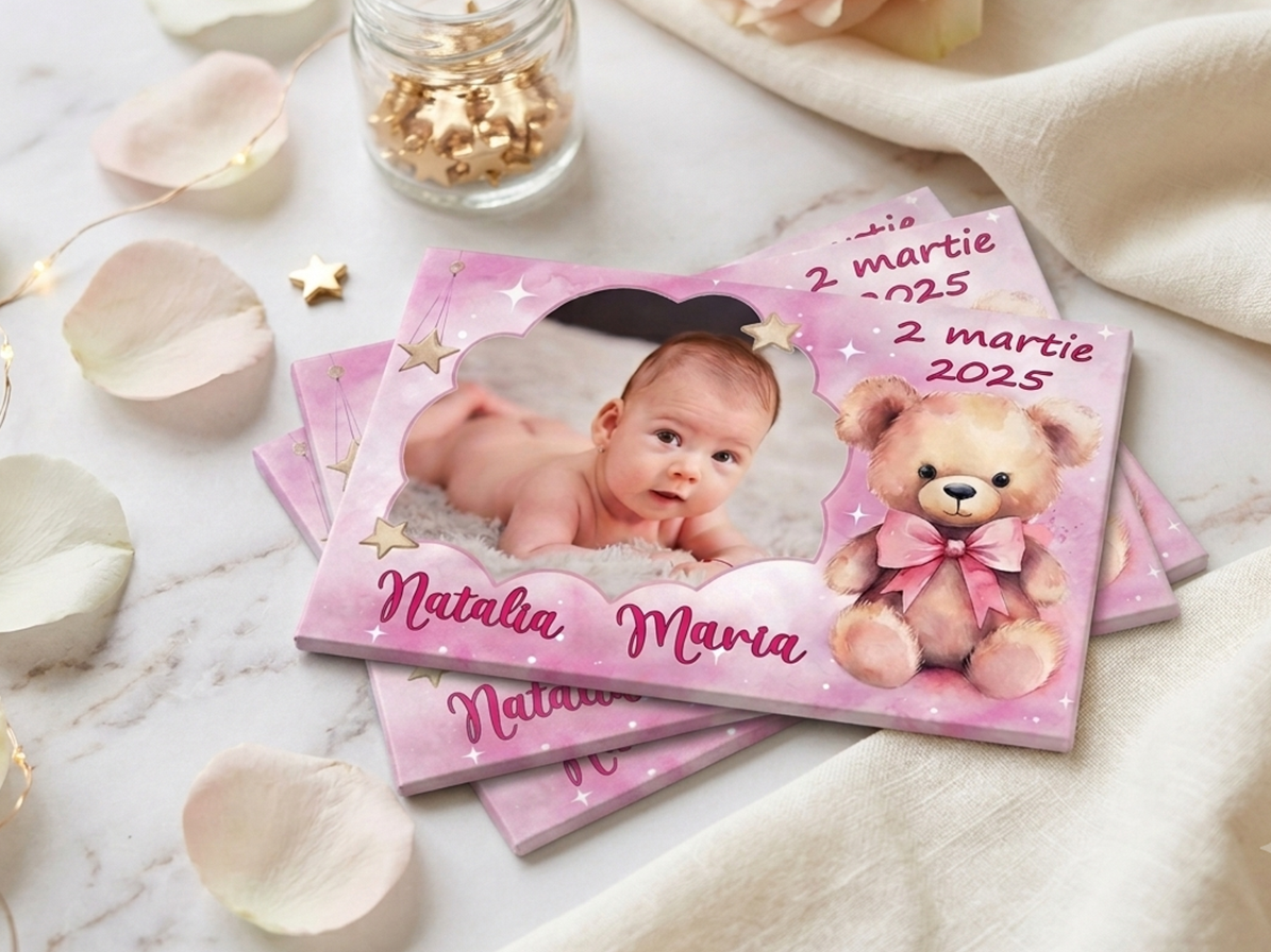 Marturie botez, magnet ursulet roz, model DLM-18 - Marturii magnetice Botez