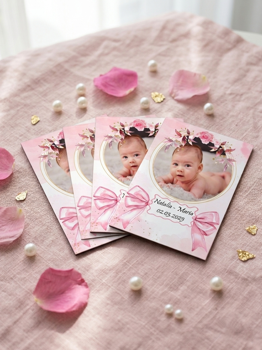Marturie botez, magnet floral roz, model DLM-15 - Marturii magnetice Botez