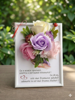 Tablou Decorativ Handmade cu Trandafiri de Săpun și Flori Artificiale, 13x18 cm, Roz pastel - DLM-20250184