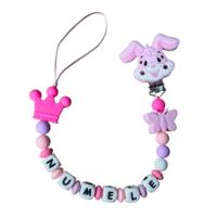 Lănțișor pentru suzetă, personalizat cu numele bebelusului, Fluturas roz, cod 20250014 - imagine 2