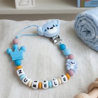 Lănțișor pentru suzetă, personalizat cu numele bebelusului,Ursulet Bleu, cod 20250011