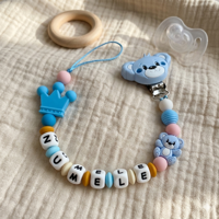 Lănțișor pentru suzetă, personalizat cu numele bebelusului,Ursulet Bleu, cod 20250011 - Lănțisoare suzetă