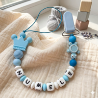 Lănțișor pentru suzetă, personalizat cu numele bebelusului, Testoasa bleu, cod 20250021 - imagine 1