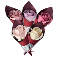 Trandafir in con, celofan visiniu, Mixt 4 - 20250087