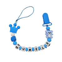 Lănțișor pentru suzetă, personalizat cu numele bebelusului, Urs Albastru, cod 20250182 - DLM-20250182