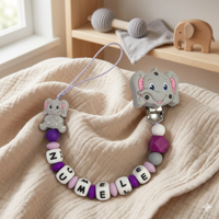 Lănțișor pentru suzetă, personalizat cu numele bebelusului, Clips Elefant/gri, cod 20250015 - Lănțisoare suzetă