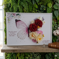 Tablou Decorativ Handmade cu Flori de Săpun și Flori Artificiale, A4, Fluture