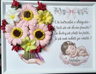 Tablou „Vreti să fiti nașii mei?”, Fetita, cu flori de sapun - 15x20 cm - imagine 2