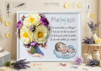 Tablou „Vreti să fiti nașii mei?”, Baiat, cu flori de sapun - 15x20 cm - Tablouri Botez