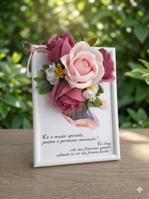 Tablou Decorativ Handmade cu Trandafiri de Săpun și Flori Artificiale, 13x18 cm, Burgund - DLM-20250183