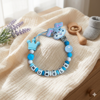 Lănțișor pentru suzetă, personalizat cu numele bebelusului, I LOVE DAD, cod 20250024 - imagine 1