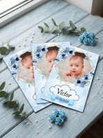 Marturie botez, magnet floral albastru, model DLM-16