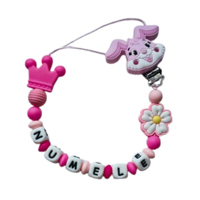 Lănțișor pentru suzetă, personalizat cu numele bebelusului, Coroana roz, cod 20250003 - imagine 2