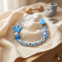 Lănțișor pentru suzetă, personalizat cu numele bebelusului, Urs Albastru, cod 20250182 - Lănțisoare suzetă